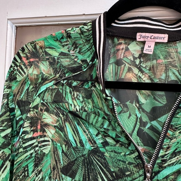 Juicy Couture Jungle Green Lush Tropical Bomber Zip Jacket Size Medium M - Picture 3 of 13